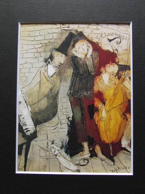 松井ヨシアキ、猫とコンサート、希少な画集より、新品高級額、額装付