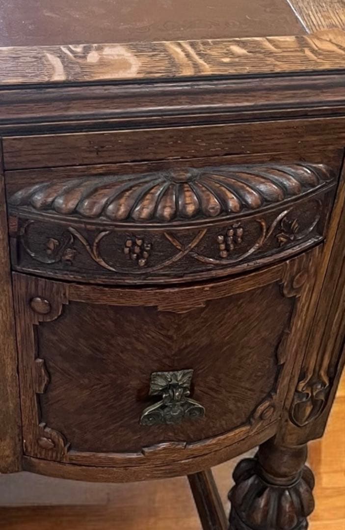 英国 アンティーク家具 デスク オーク 大型 真鍮 レザー張り