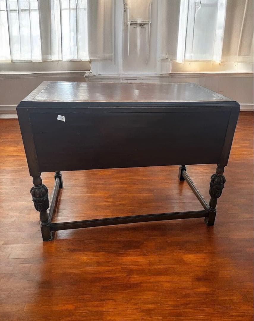 英国 アンティーク家具 デスク オーク 大型 真鍮 レザー張り