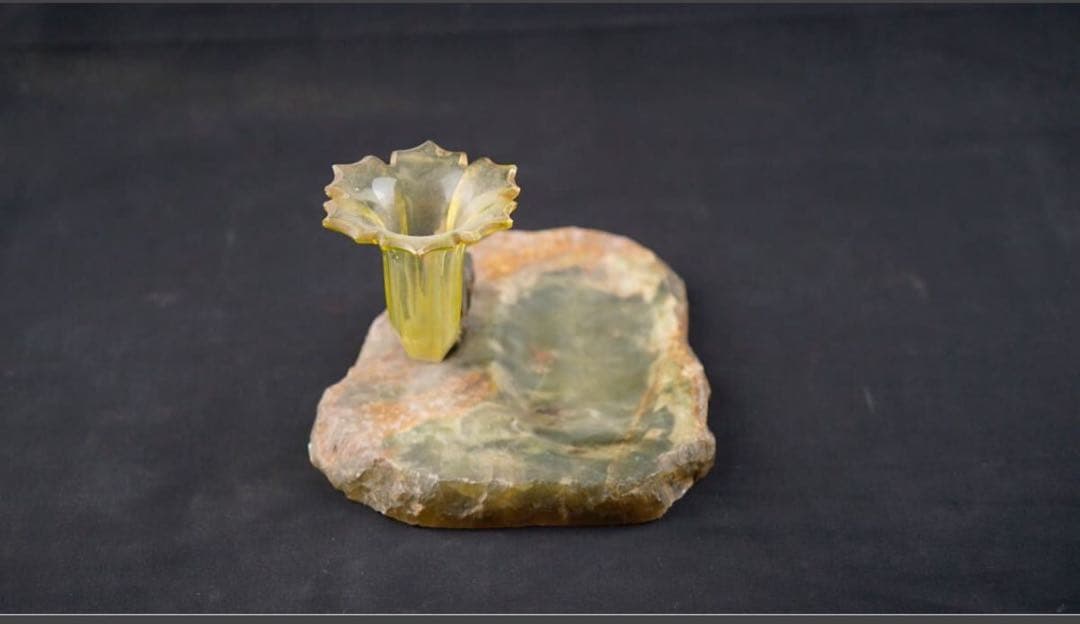 西洋 豊穣の角 コルヌコピア フリル ウランガラス 金彩 小物入れ 時代物