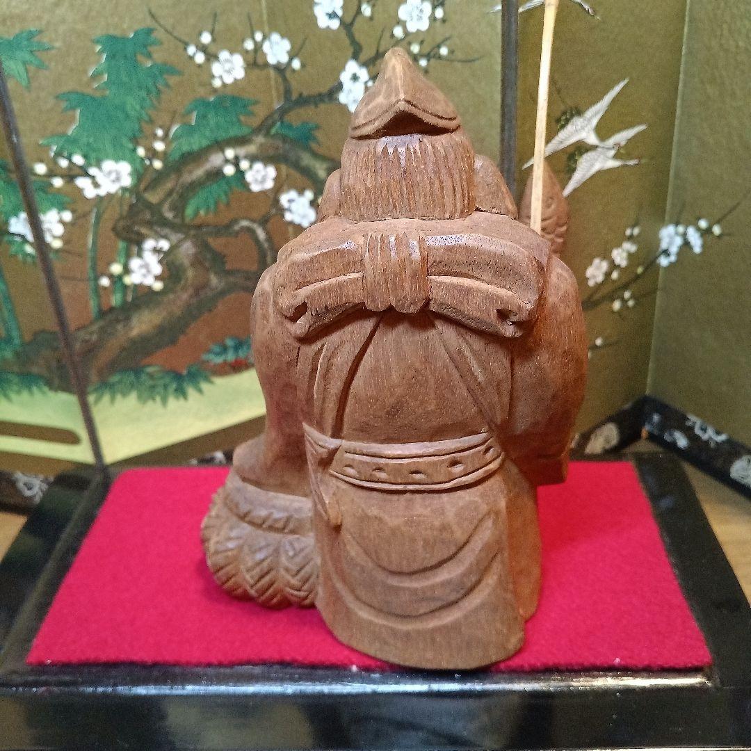 骨董品　恵比寿:大黒　木彫り置物　屏風&台座付き　希少セット
