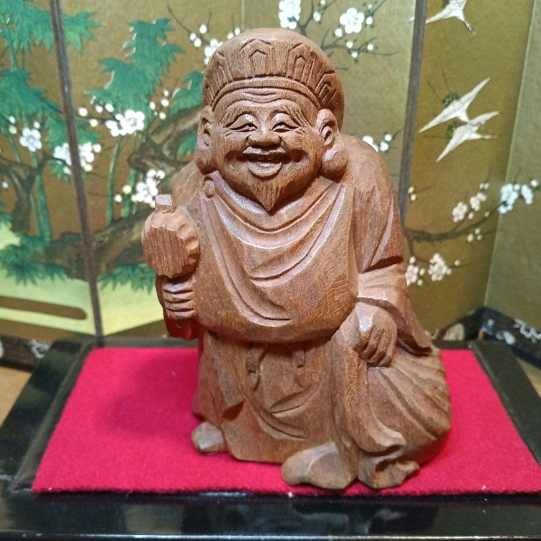 骨董品　恵比寿:大黒　木彫り置物　屏風&台座付き　希少セット