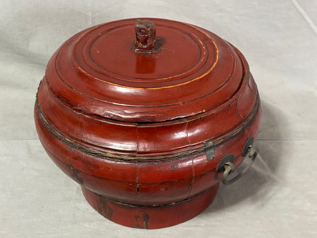 李朝 琉球 朱塗手桶 木製 銅製金具 時代