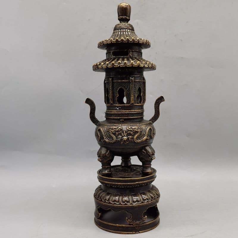 双龍戯珠塔香炉 香道具 仏具 工芸品 美術品 置物
