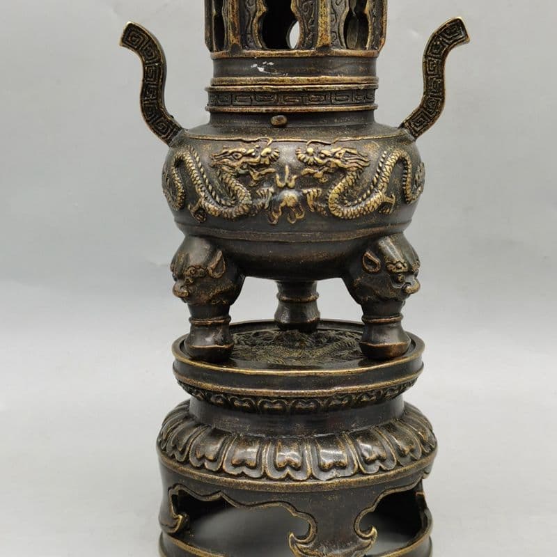 双龍戯珠塔香炉 香道具 仏具 工芸品 美術品 置物