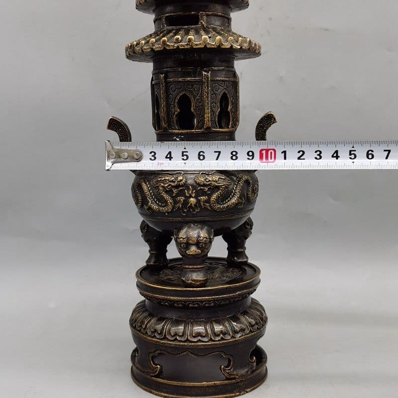 双龍戯珠塔香炉 香道具 仏具 工芸品 美術品 置物