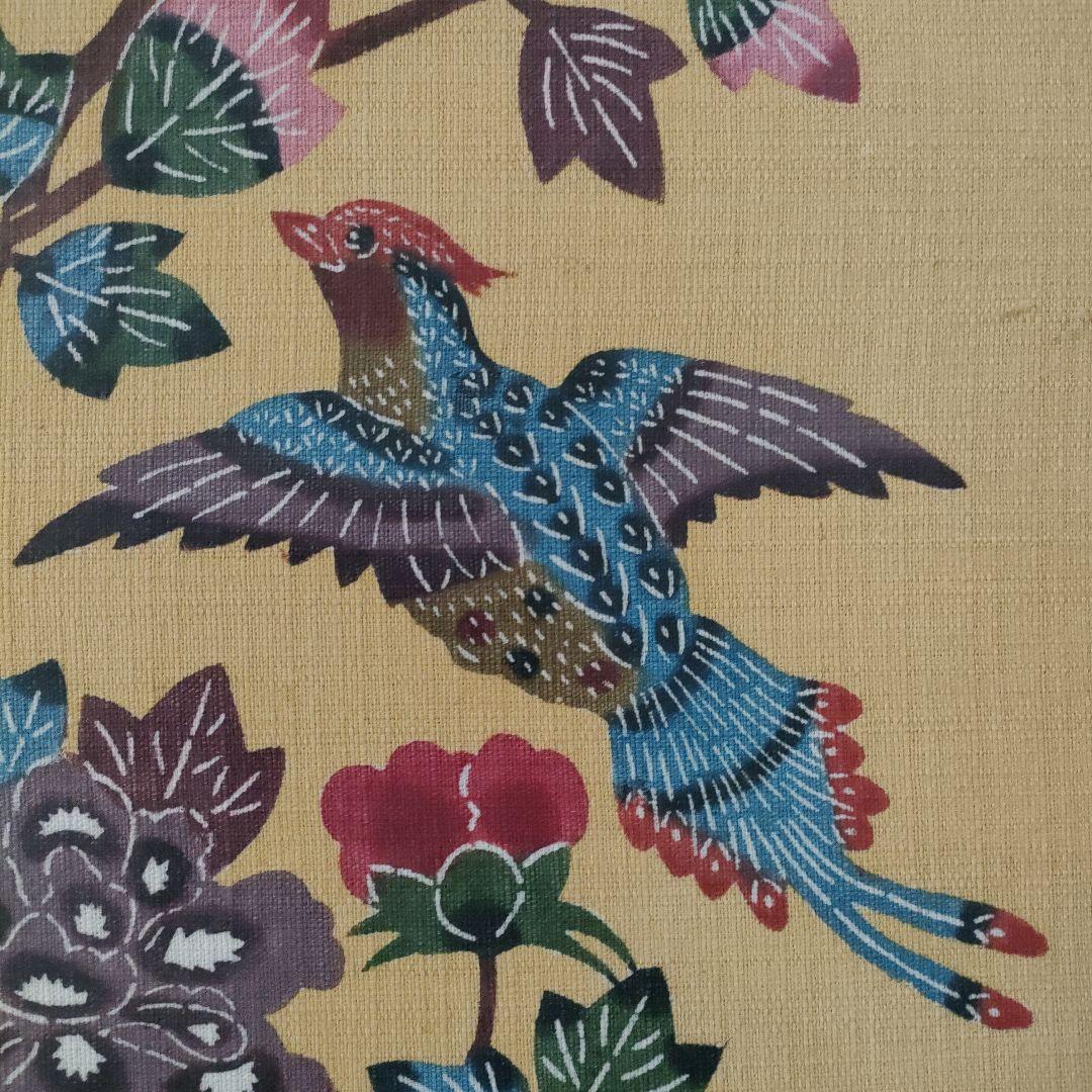 琉球伝統工芸 沖縄紅型　『大判花鳥図』、ウコン布染織