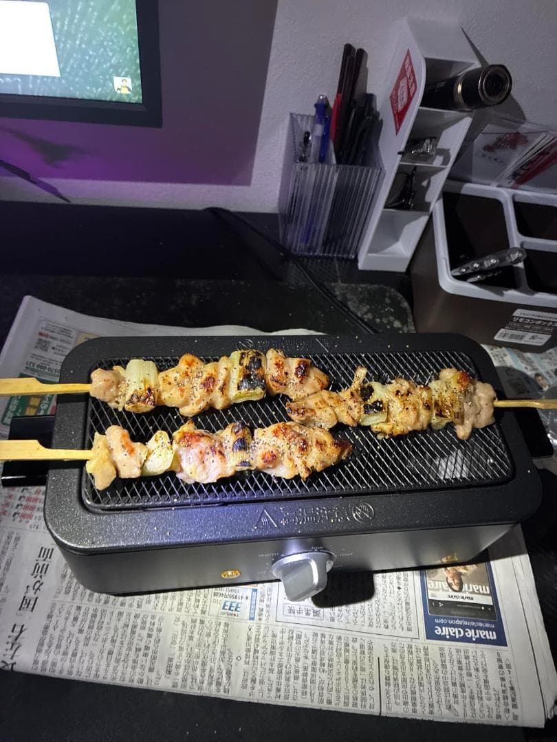 A[山善] 焼き鳥焼き器 減煙 電気七輪 卓上 焼き鳥 焼肉 ひとり占めグリル