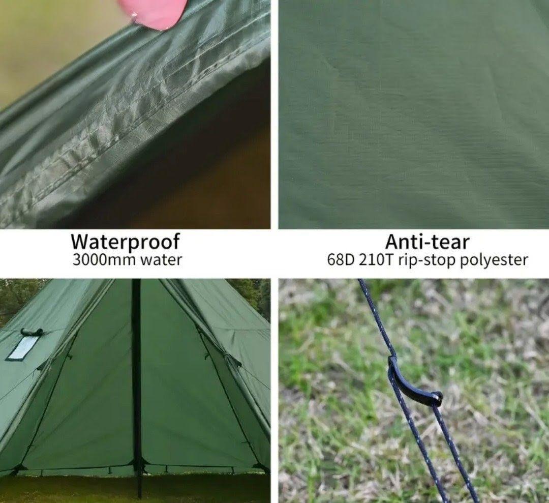 試し張りのみ　煙突ポート付ワンポールテント　軽量3.1kg グリーン