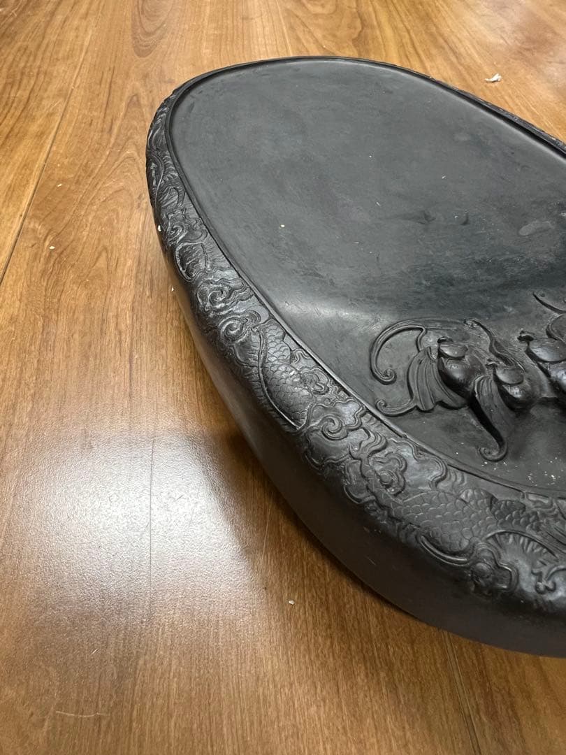 中国古美術　歙州　蝙蝠龍紋硯　硯　書　端渓硯 / 西X-44