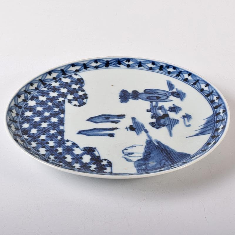 古伊万里　初期伊万里　大明成化年製款　染付　山水文　飾皿　時代箱　M　R7968