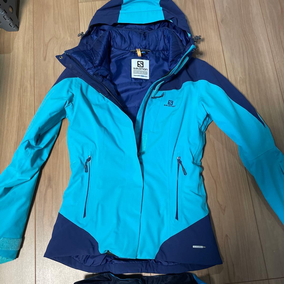 Salomon スキーウェア 青色 取り外しフード付き