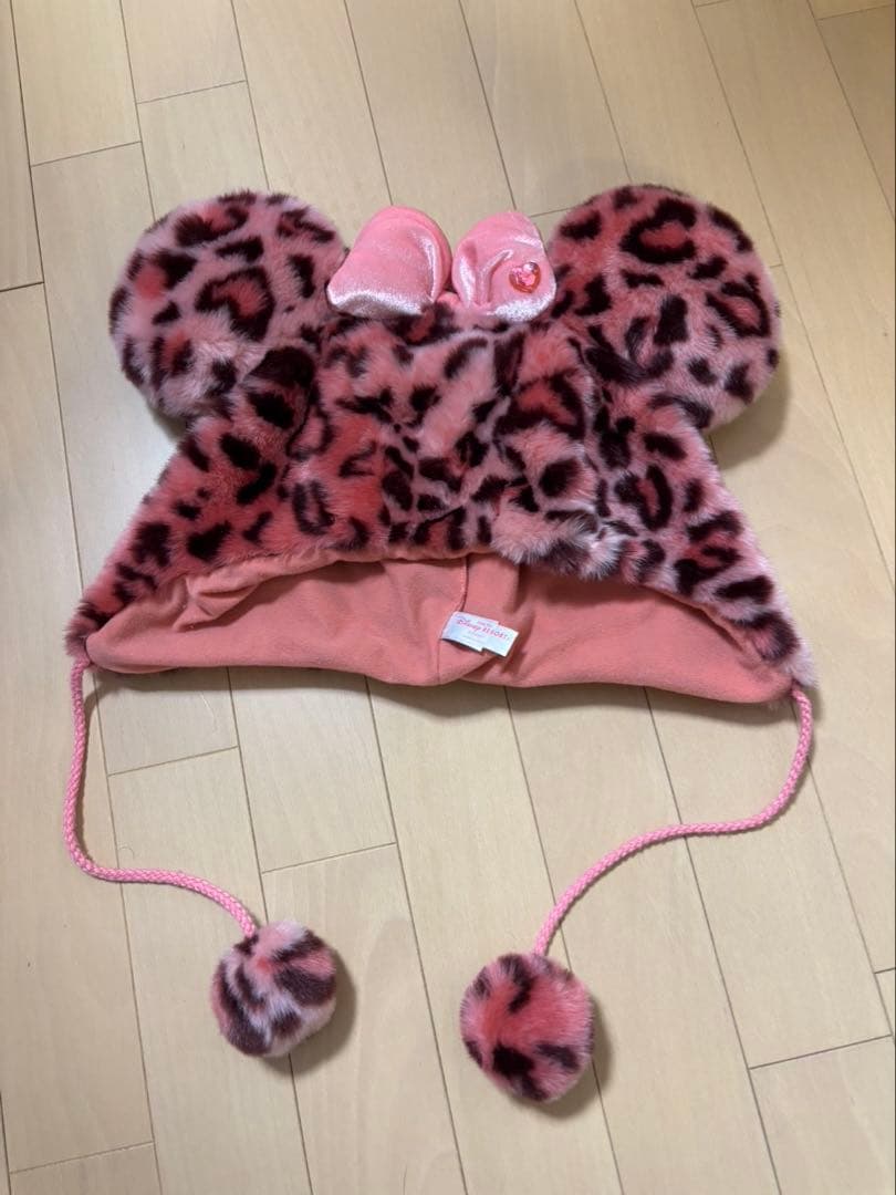 ディズニー　ファンキャップ　ヒョウ柄　ピンク　ミニー