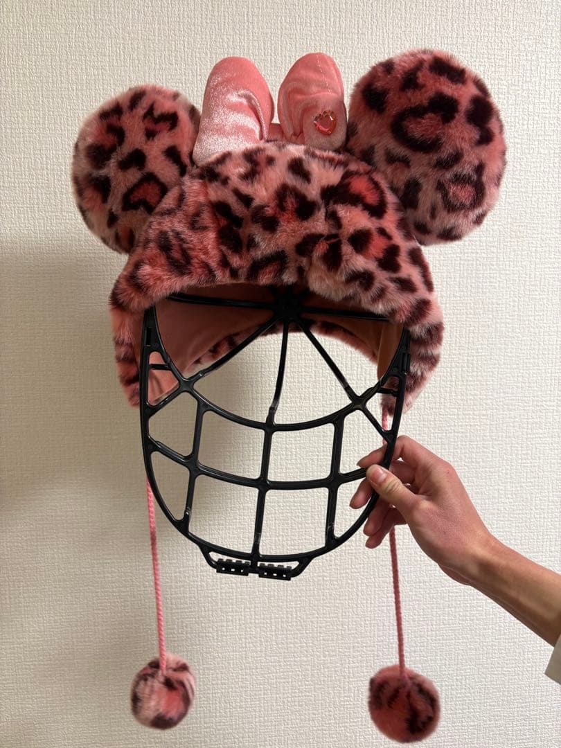 ディズニー　ファンキャップ　ヒョウ柄　ピンク　ミニー