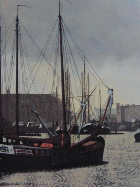 森下武、【アムステルダムの港】、希少な額装用画集画、新品高級額 額装付