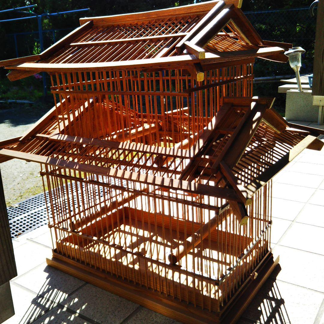 鳥籠 日本家屋風の鳥かごです。　竹細工　木製