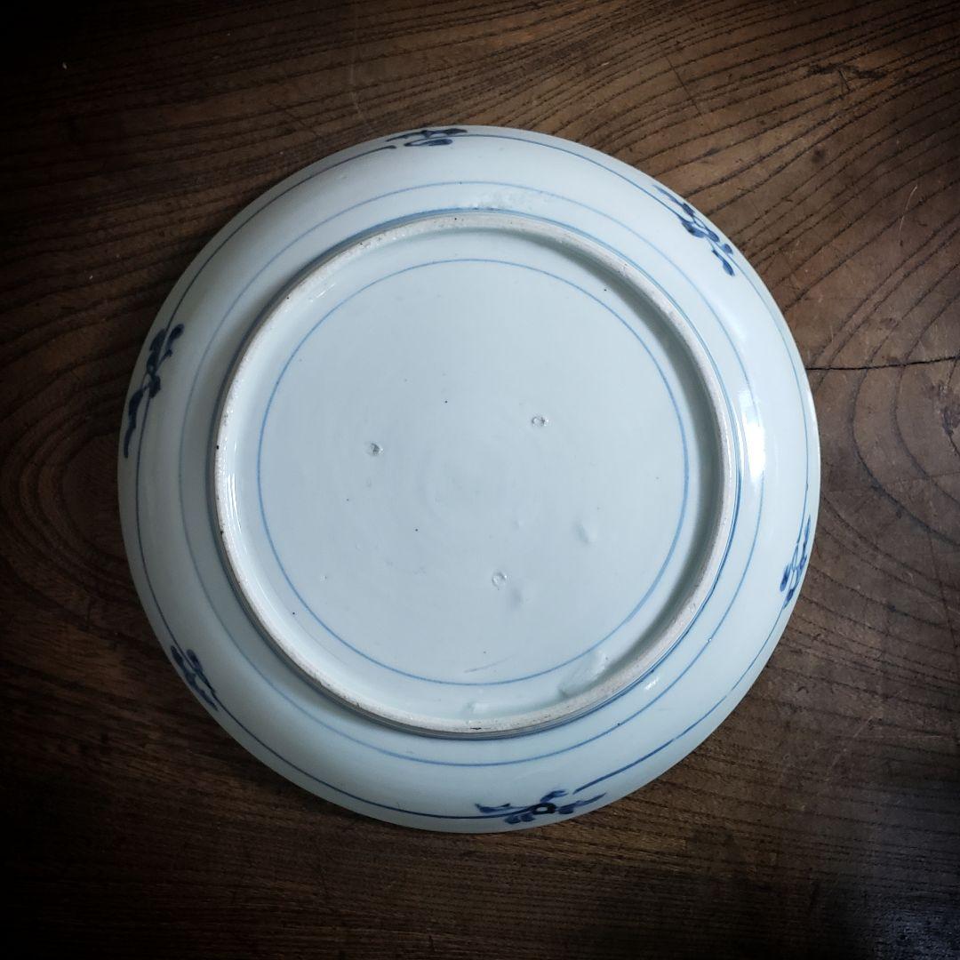 皿　古伊万里　江戸　五弁花　雲　唐草　染付　珍品