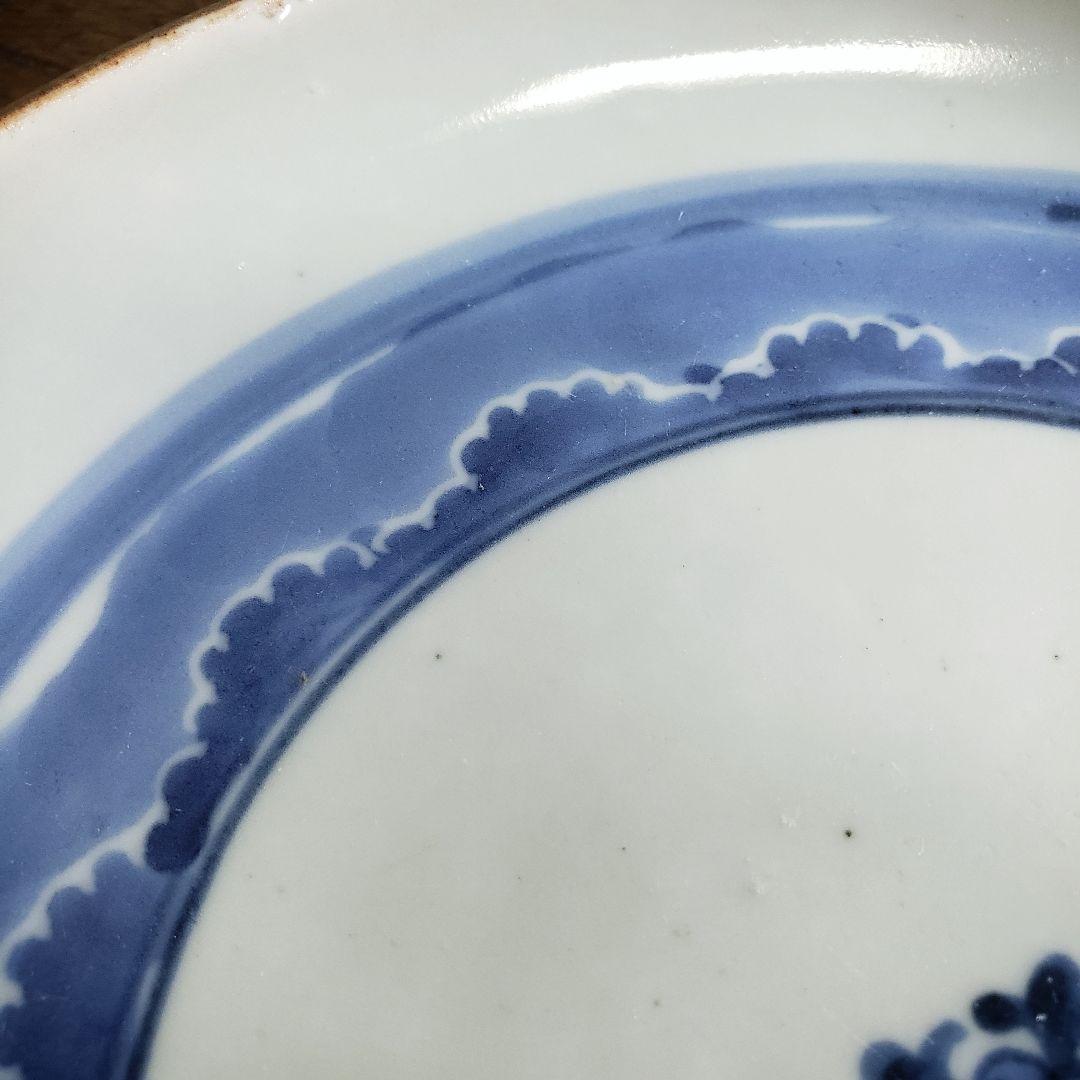 皿　古伊万里　江戸　五弁花　雲　唐草　染付　珍品