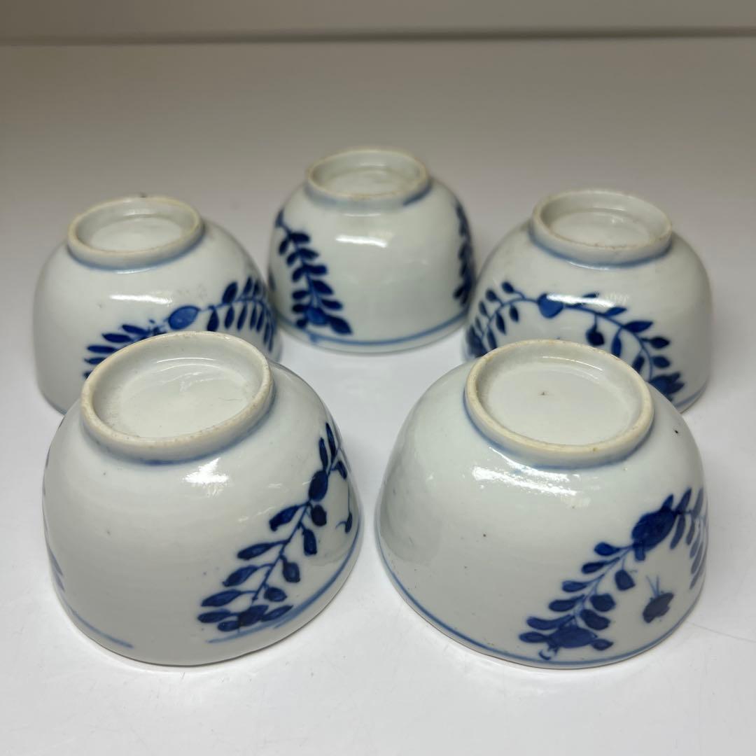 中国清時代　新渡染付煎茶碗5客　木箱付　口径約6.5㎝　東Y7-1105☆2F