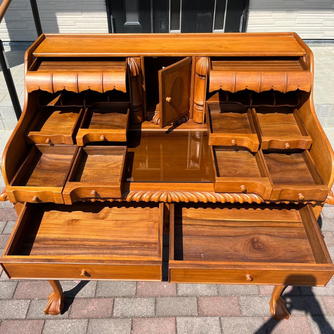 高級 ヨーロッパ アンティーク 猫脚 書斎机 ビンテージ 木製机 豪華 ロココ調