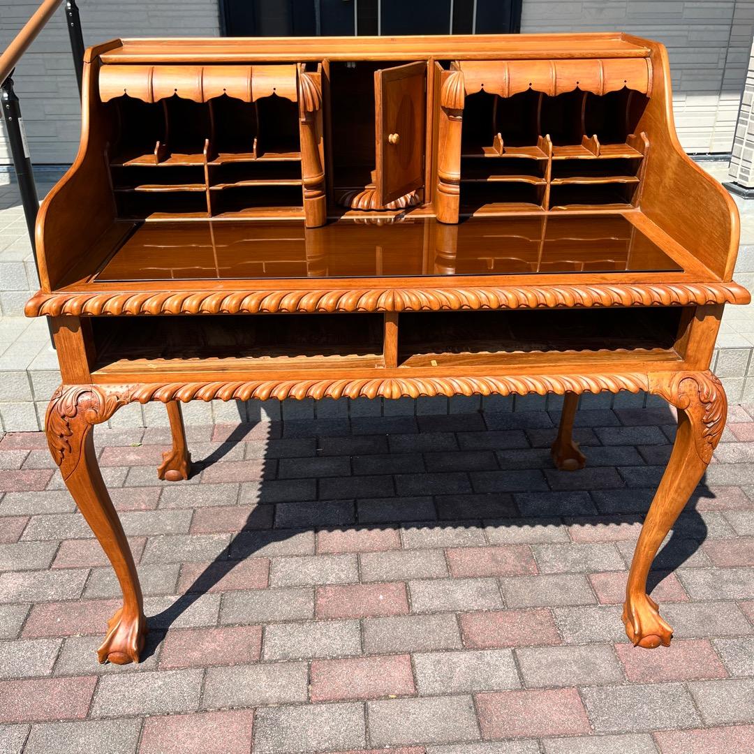 高級 ヨーロッパ アンティーク 猫脚 書斎机 ビンテージ 木製机 豪華 ロココ調