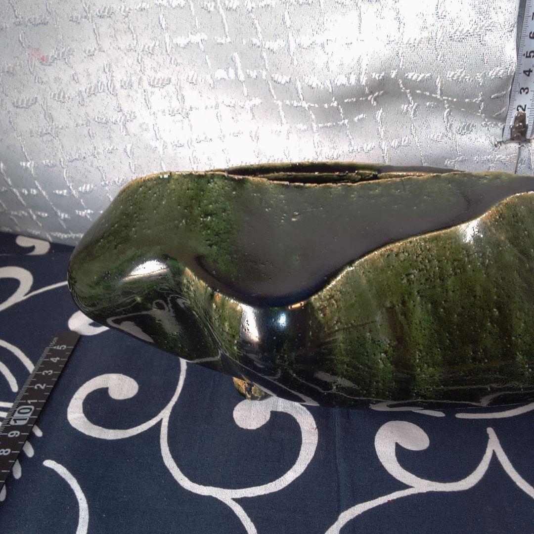 骨董３緑色の陶器製長方形皿