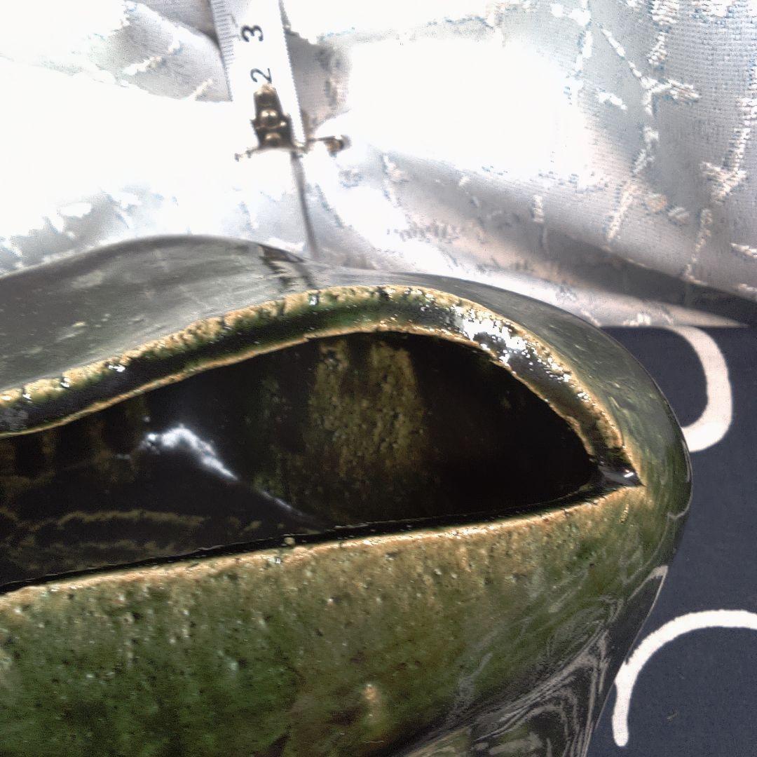 骨董３緑色の陶器製長方形皿