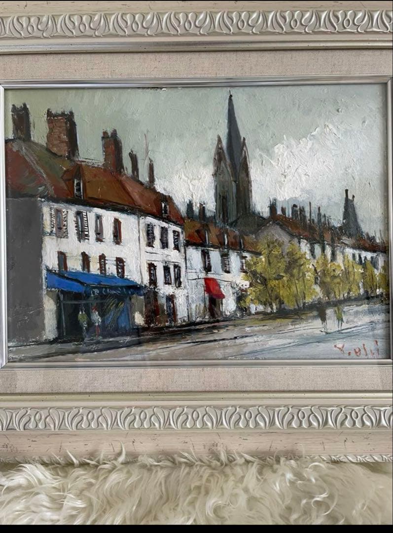 油彩画　臼井幸彦画伯　パリの街並み　F4号