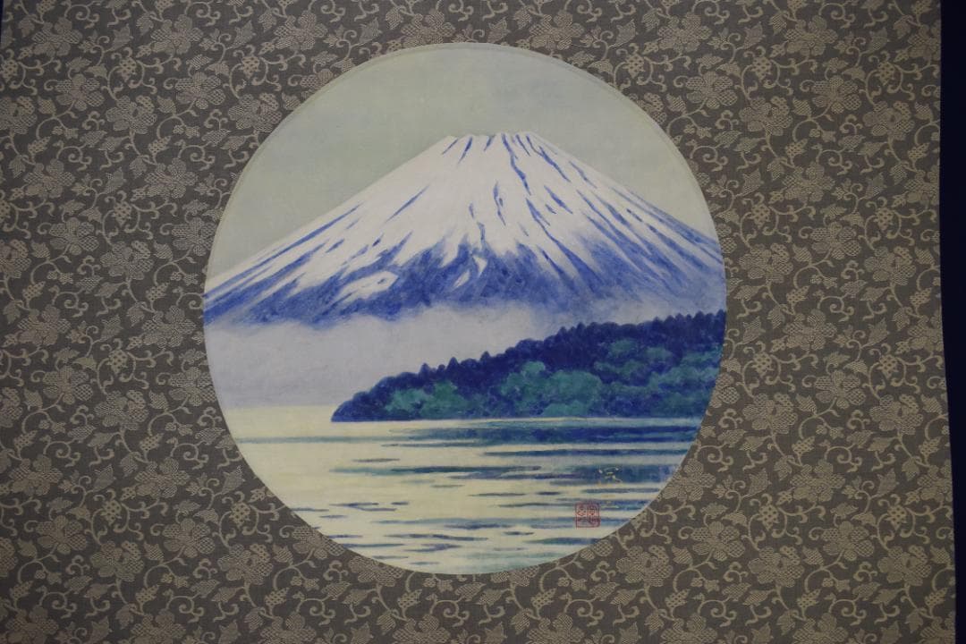 【真作】高木冨三/富士山図/円窓/富士精光/掛軸☆宝船☆Z-559
