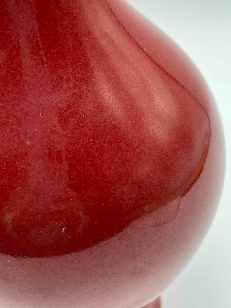 清康熙時代 【大清康熙年製】在銘　火焔紅釉橄欖瓶 紅釉大瓶郎窯紅釉 (A-75)