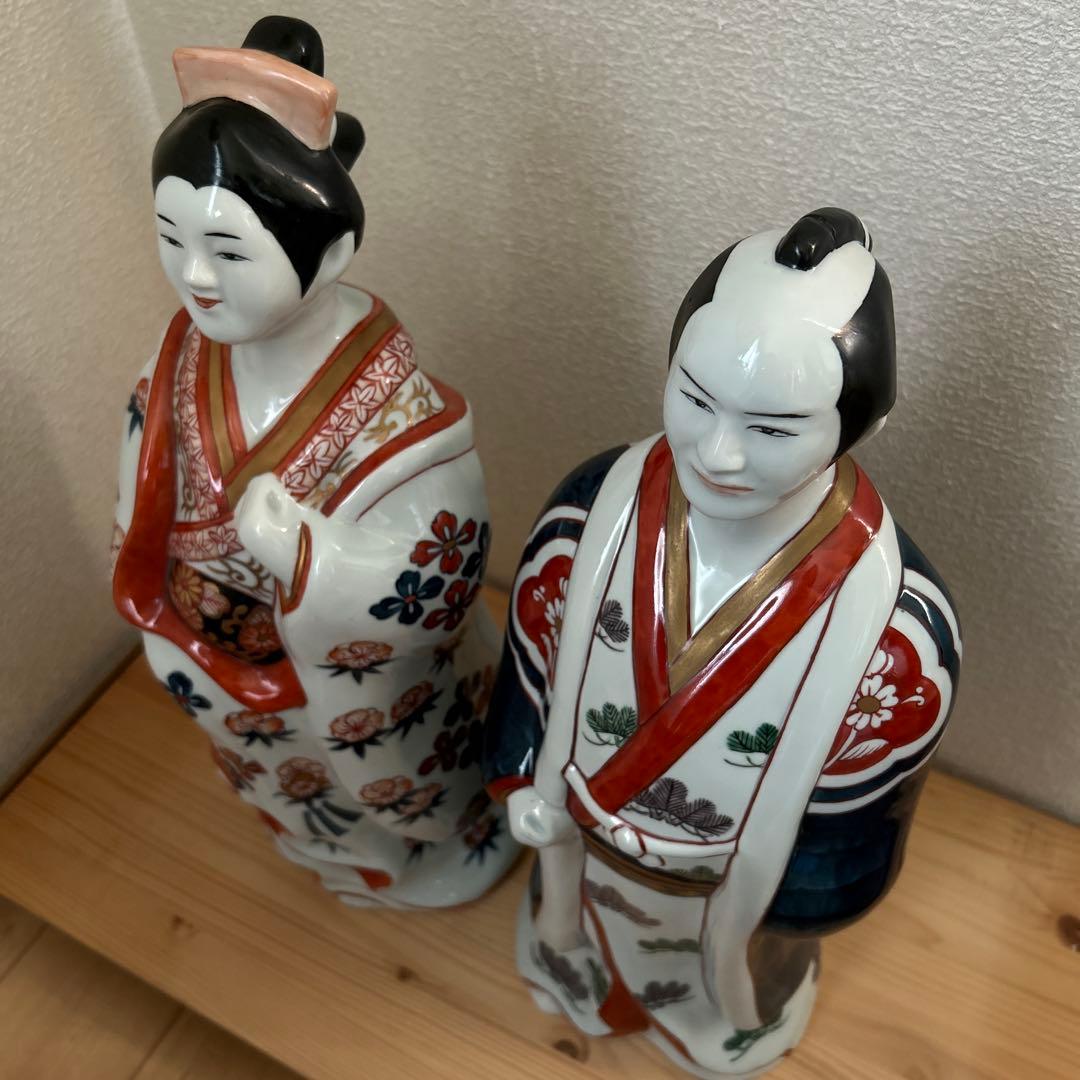 有田焼 円左エ門 古伊万里 人形写 男女ペア 大型 高さ約43cm床の間和室飾り