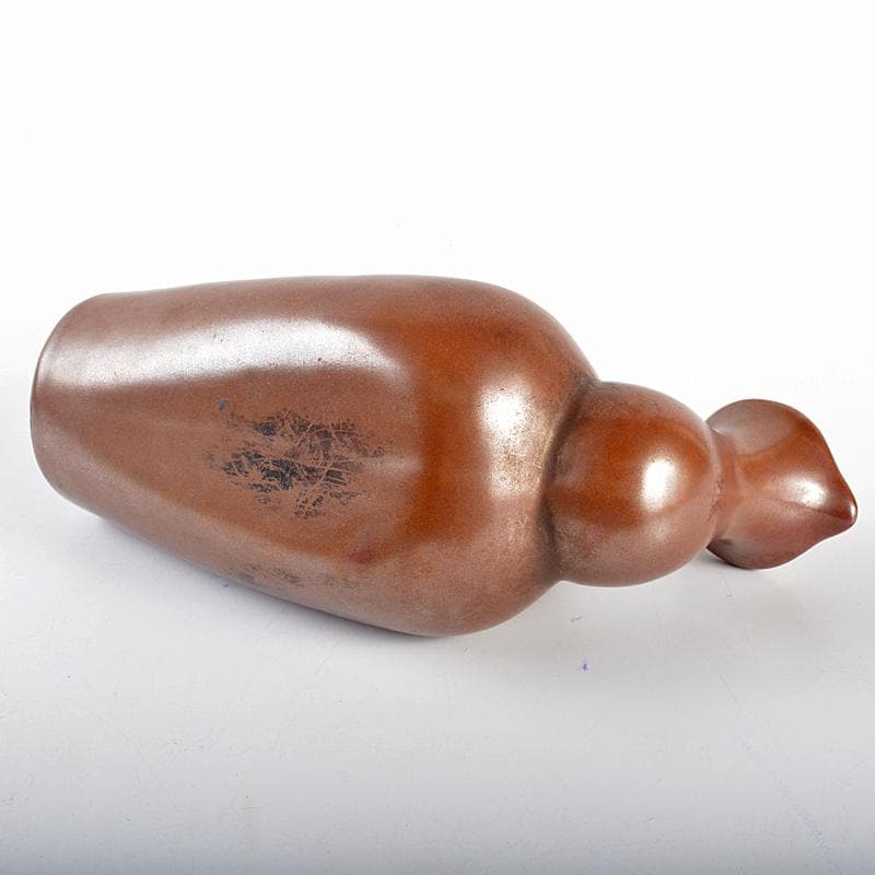 富山県　小杉焼　柿釉　酒器　鴨徳利　M　R5357