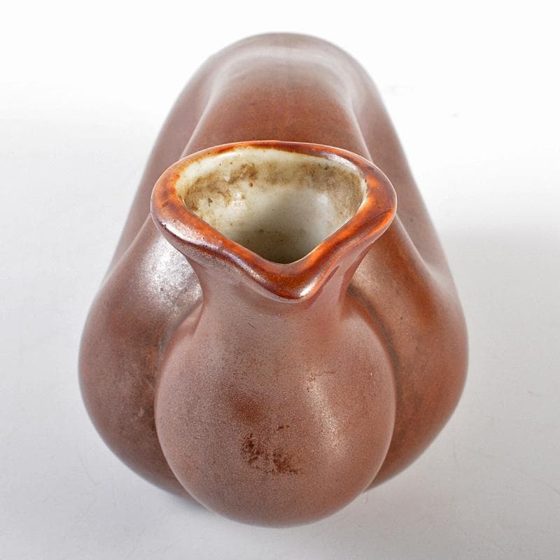 富山県　小杉焼　柿釉　酒器　鴨徳利　M　R5357