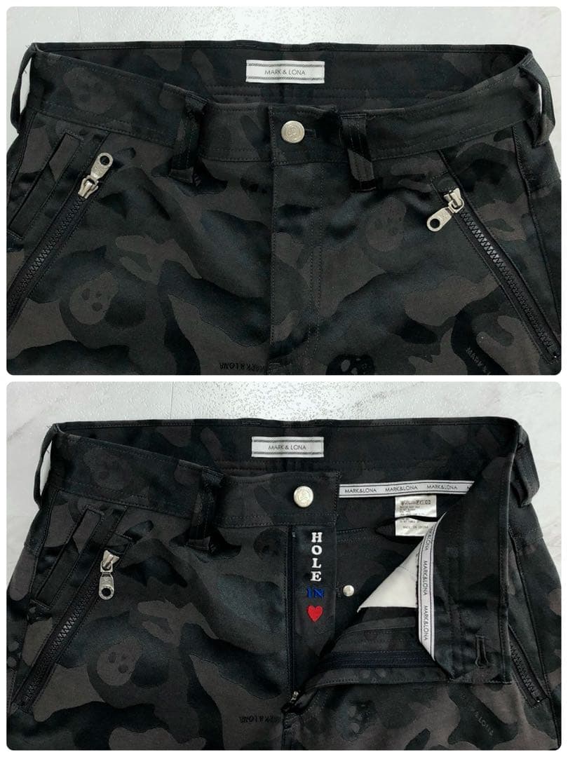 【美品】MARK&LONA パンツ カモフラ スカル ストレッチ ブラック S