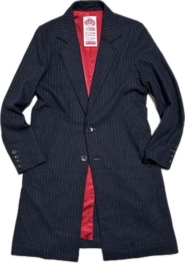 ドロヘドロ　煙　チェスターコート　メンズM ロング　ネイビー　ストライプ　グッズ