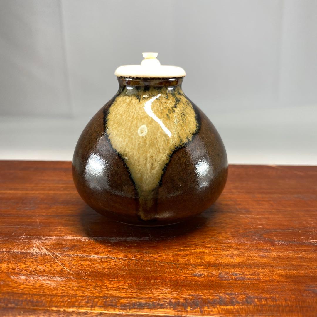 【茶道具】膳所焼茶入（共箱）