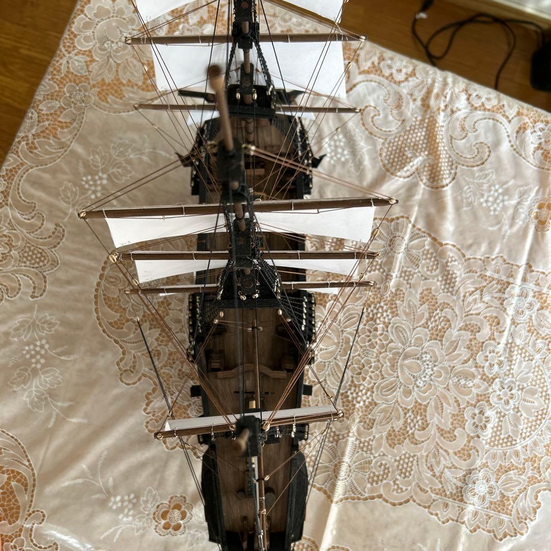 木製帆船模型　船台付き (帆船part2-T) (全てハンドメイド)