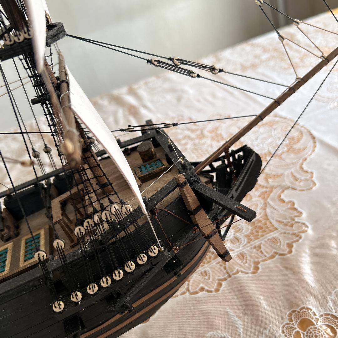 木製帆船模型　船台付き (帆船part2-T) (全てハンドメイド)