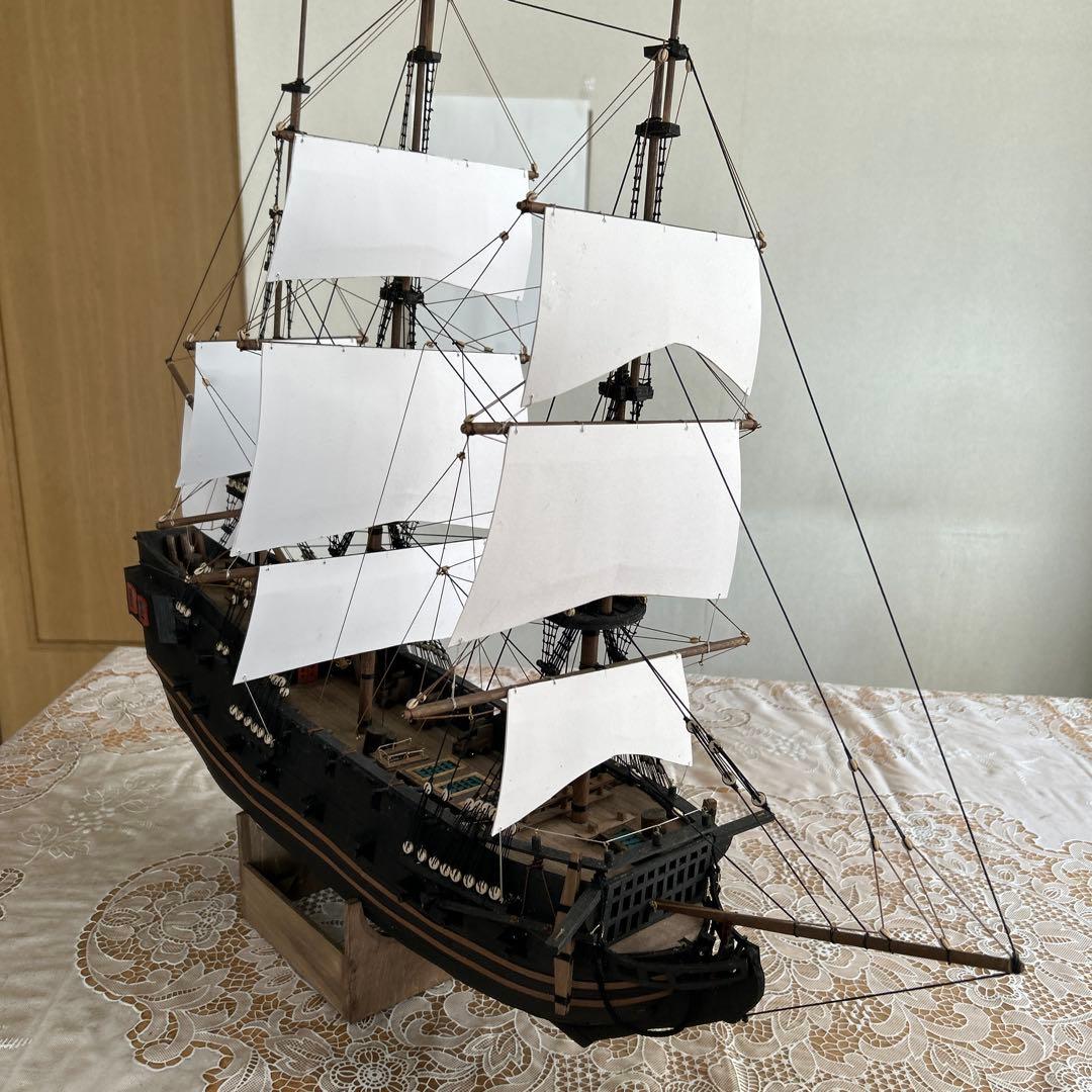 木製帆船模型　船台付き (帆船part2-T) (全てハンドメイド)