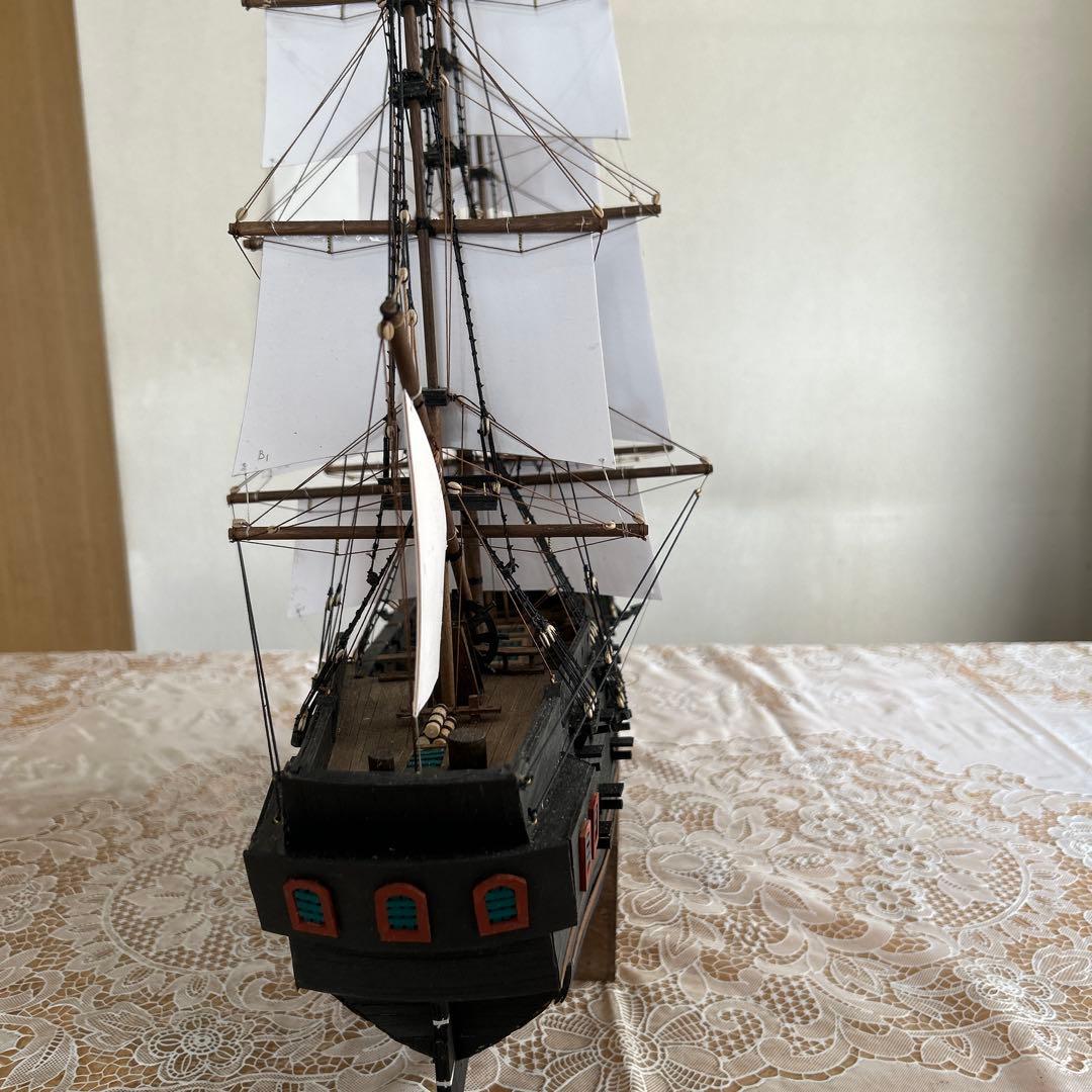 木製帆船模型　船台付き (帆船part2-T) (全てハンドメイド)