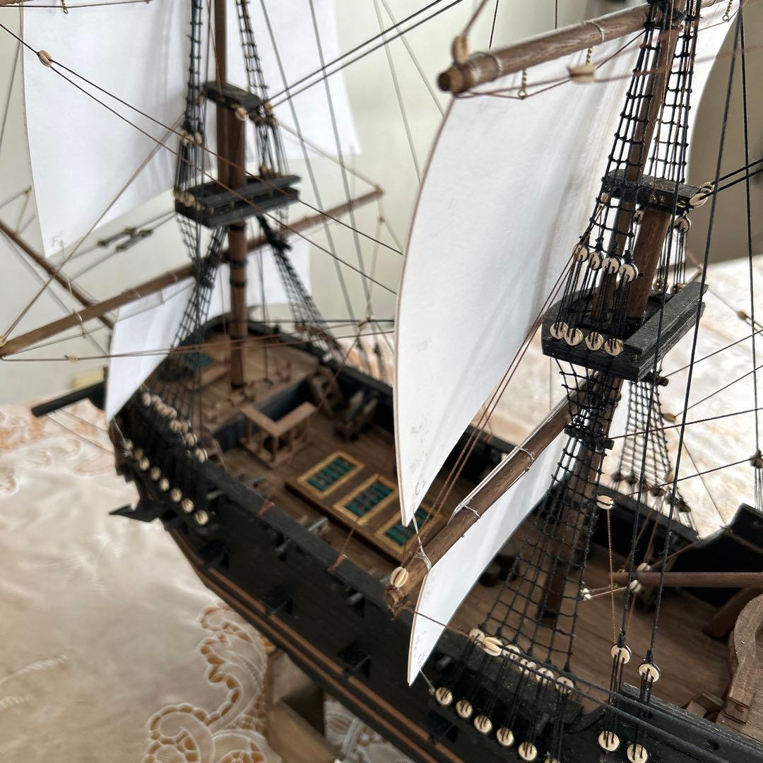 木製帆船模型　船台付き (帆船part2-T) (全てハンドメイド)