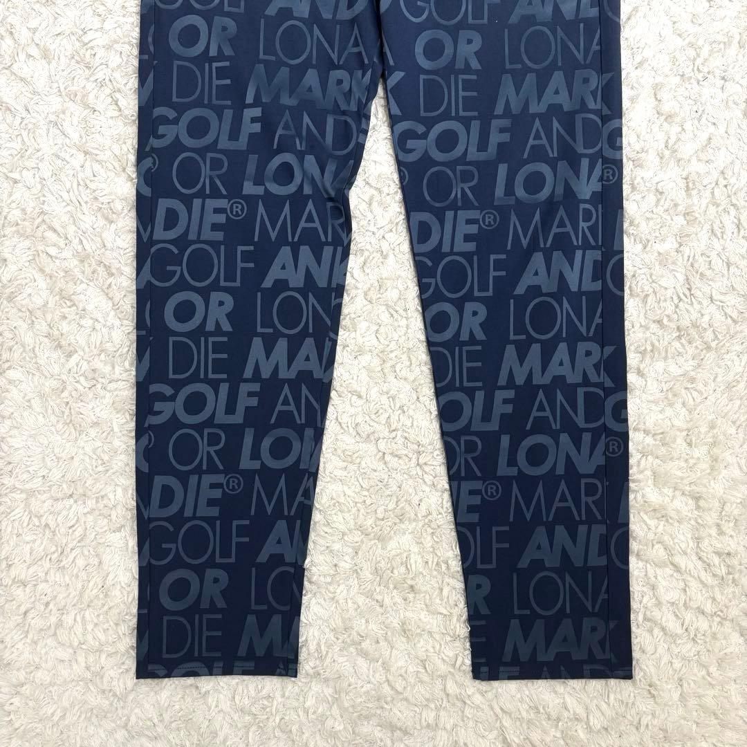 希少50(XL)✨マークアンドロナ ロングパンツ ネイビー 総ロゴプリント 総柄