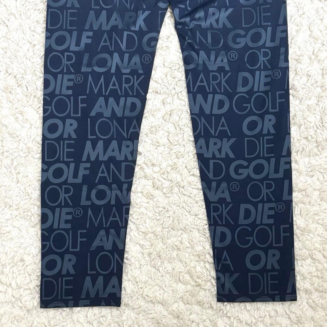 希少50(XL)✨マークアンドロナ ロングパンツ ネイビー 総ロゴプリント 総柄