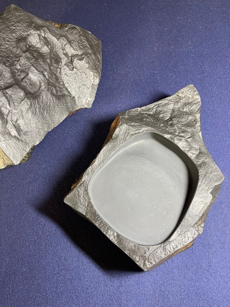 【墨研】龍渓石◆川口丁郷作「自然石硯」◆大型硯◆書道具 文房四宝 美術工芸品