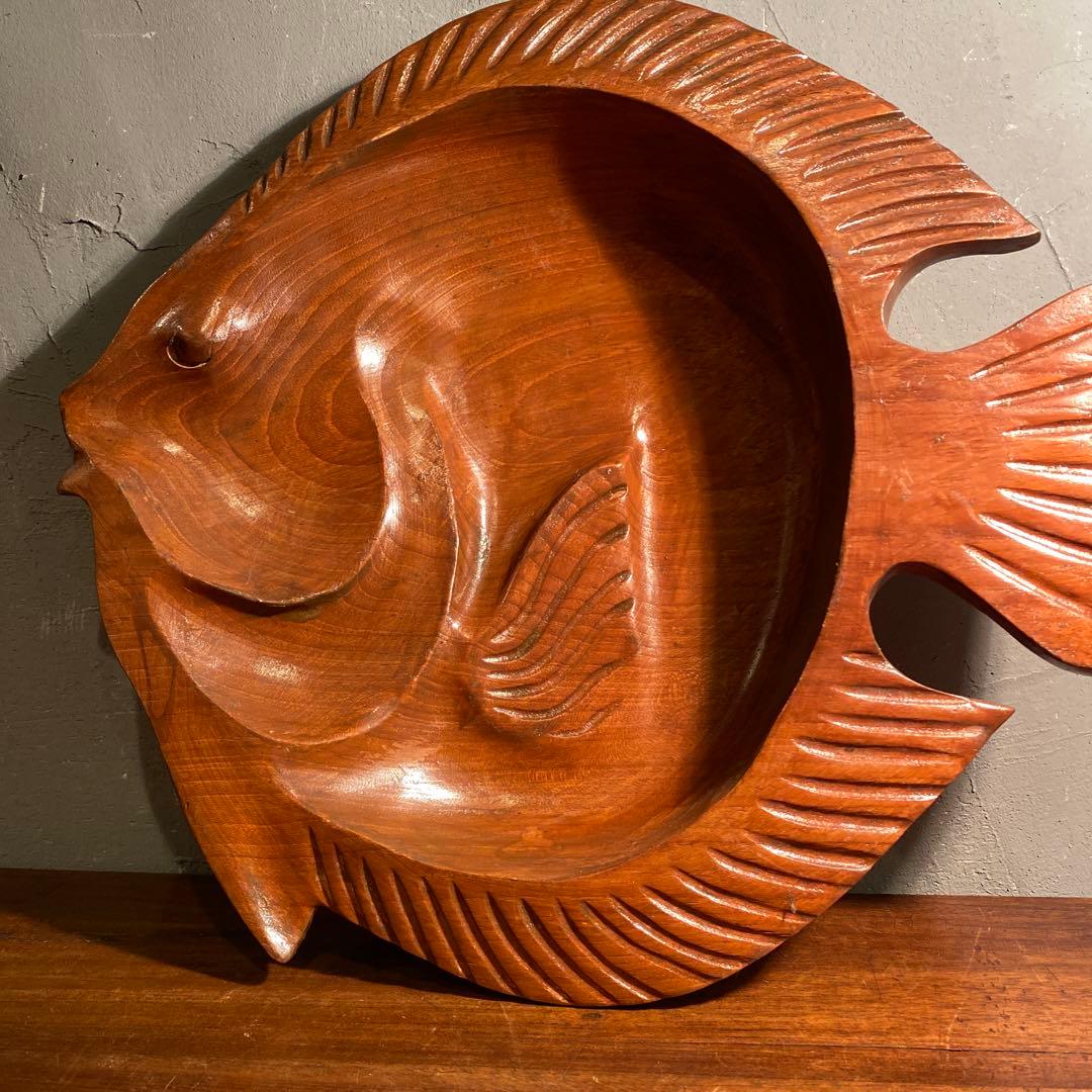 ヴィンテージ チョウチョウウオ 木彫り インテリアトレイ 壁掛け アメリカ