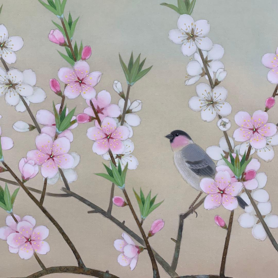 掛け軸2本 松生春湖作 桃の花図、宇田萩邨筆「清水寺」