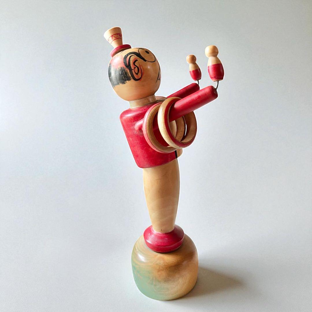 山形県郷土玩具・木地玩具《のんきな父さん》輪投げ・温海（あつみ）こけし 阿部進也