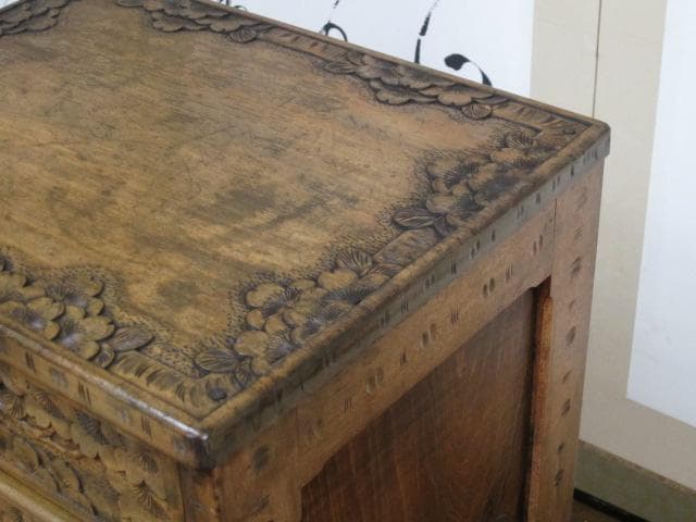 長野県 伝統工芸品 軽井沢彫り 桜 彫刻 5杯抽斗 箪笥/チェスト/整理タンス