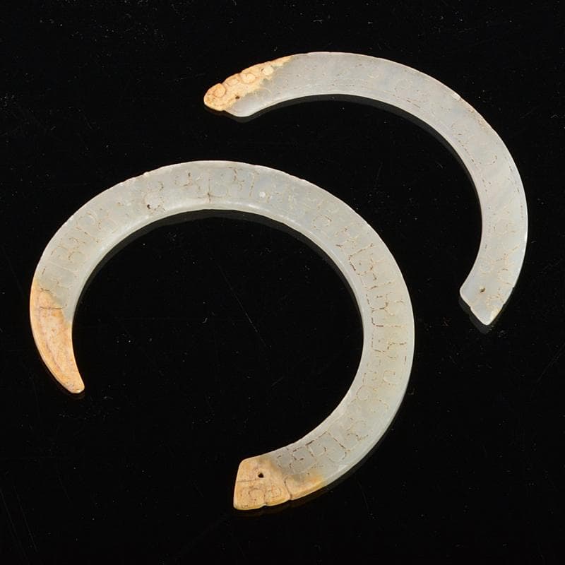 中国　玉石白玉彫刻　玉器　玉壁　玉飾　玉珮　2点まとめて　M　R7521