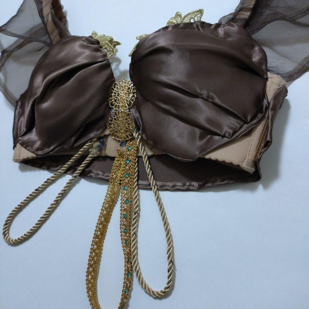 ベリーダンス セットアップ 衣装　ブラウン　サテン　茶色　ブラベルト